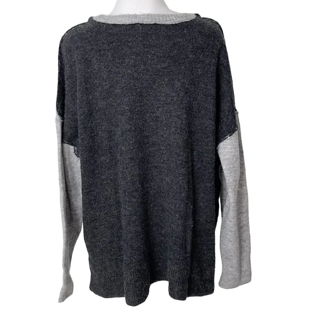 Westbound Wool Blend Oversized Boxy Drop Sleeve Colorblock Crew Neck Sweater (L)